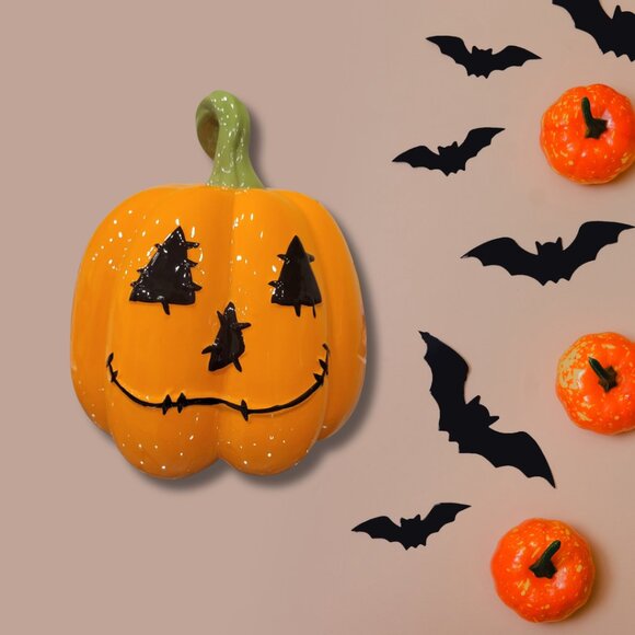 Halloween Pumpkin Jack-O’-Lantern Ceramic Figurine, 19x15.7cm, Orange Home Décor - Picture 4 of 6